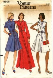 8805  VOGUE BUTTON DOWN YOKE DRESS LENGTHS SLEEVES OR NOT PATTERN 14